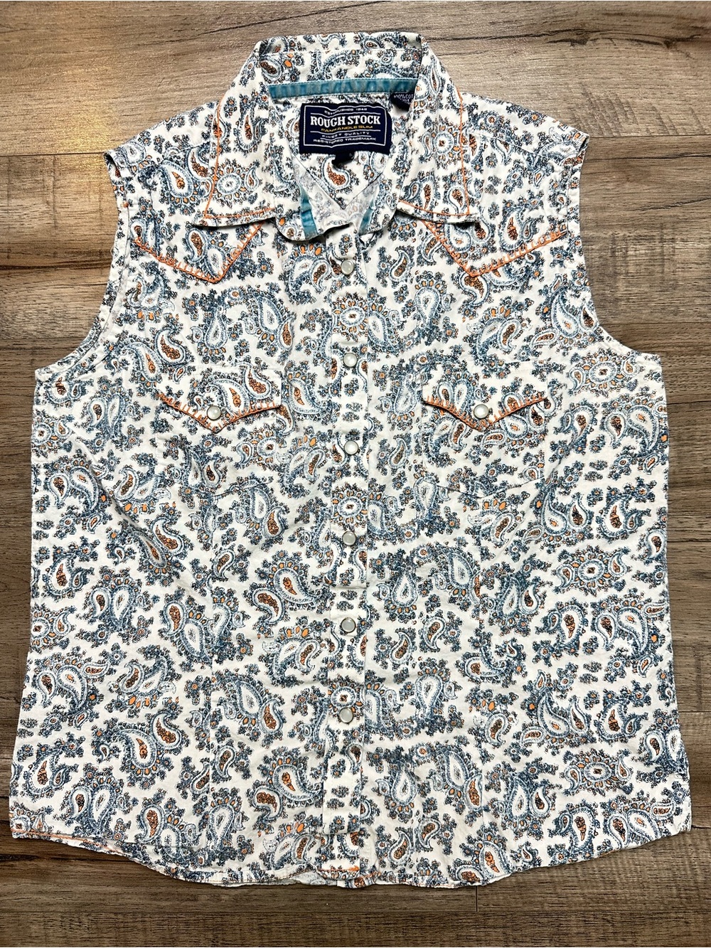 Panhandle Slim Rough Stock Paisley Western Pearl Snap Sleeveless Top Shirt S